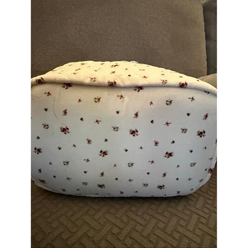 Quilted Cream Floral Cosmetic Case with Ribbon Zipper Pulls